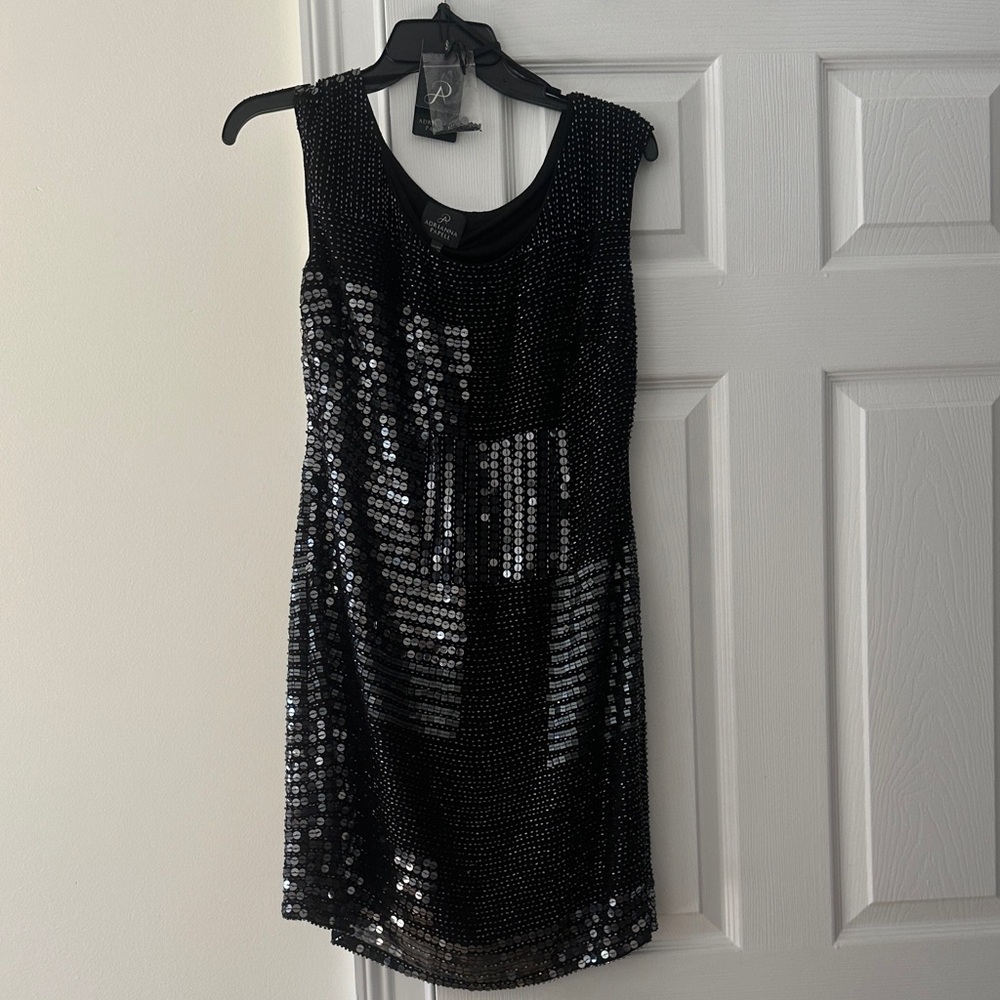 Adrianna Papell Black and Silver Sequin Dress
